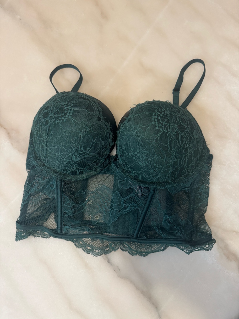 Victoria's Secret Emerald Lace Longline Bra (Bombshell)